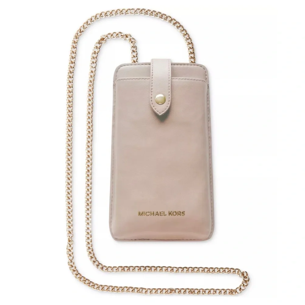 Michael Kors Blush Crossbody Phone Case Gold Chain Dust Bag New